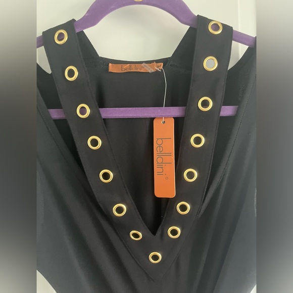 NWT Belldini Black Top with Gold Hoop Accents Medium - Picture 3 of 6